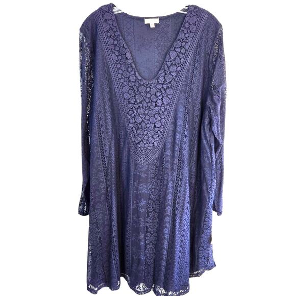 NWT Eyeshadow Women's Dress 2X 2XL XXL Blue Long Sleeves Plus Size 18W 20W New - Picture 1 of 8